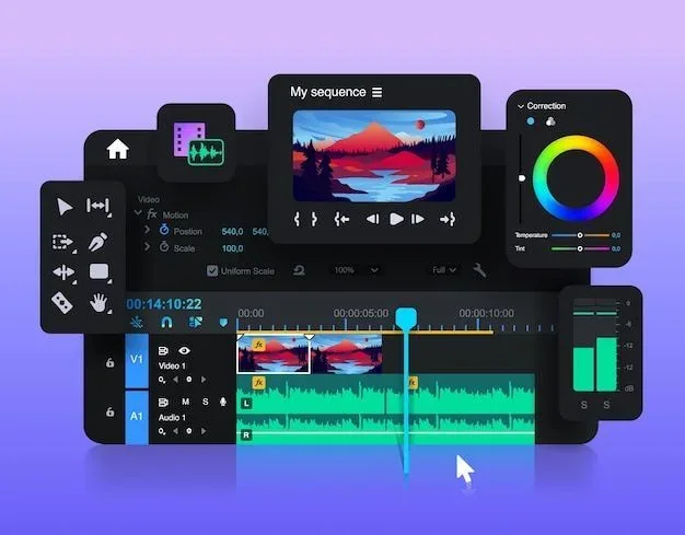 Video editing software interface with timeline and colour controls